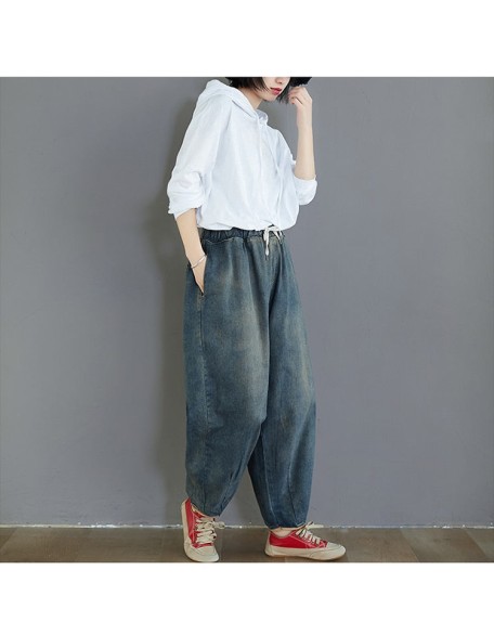 Fashion Spring Summer Korean Elastic Waist Oversize Wide Leg Pant