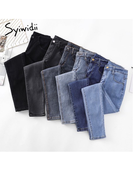 high waist skinny jeans Pencil Pants Casual black blue gray fashion
