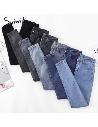 high waist skinny jeans Pencil Pants Casual black blue gray fashion