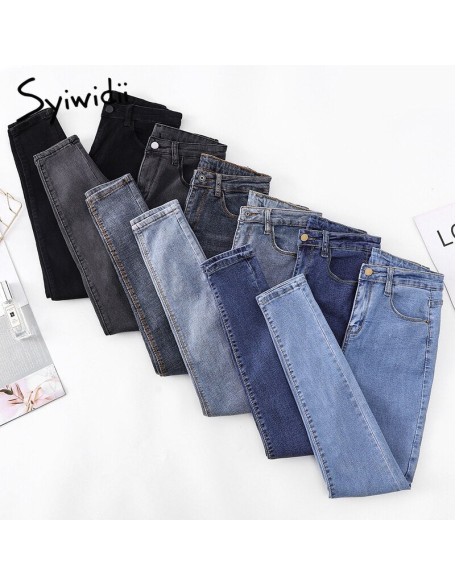 high waist skinny jeans Pencil Pants Casual black blue gray fashion