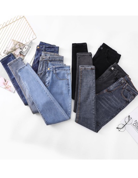 high waist skinny jeans Pencil Pants Casual black blue gray fashion