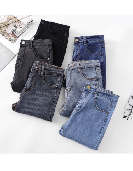 high waist skinny jeans Pencil Pants Casual black blue gray fashion