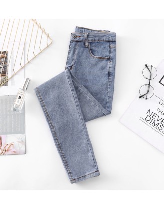 high waist skinny jeans Pencil Pants Casual black blue gray fashion