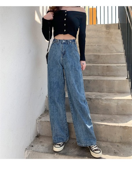High Waist Clothes Wide Leg Denim Clothing Blue Streetwear Vintage