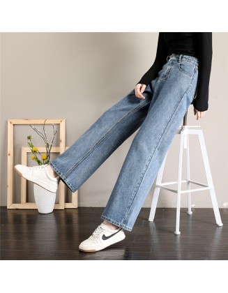 Loose Straight  jeans woman high waist denim pants