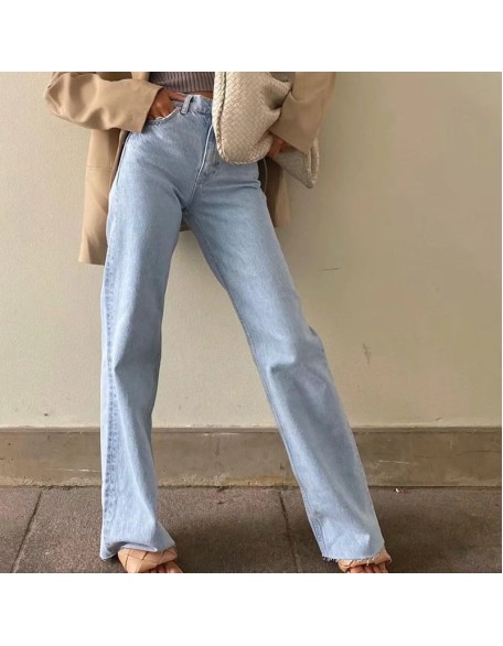 Washed Denim Jeans Women Pants Wide Leg Trousers Female Casual