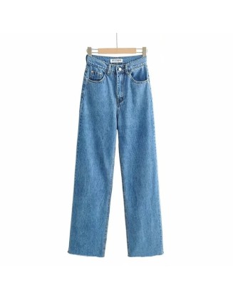 Washed Denim Jeans Women Pants Wide Leg Trousers Female Casual