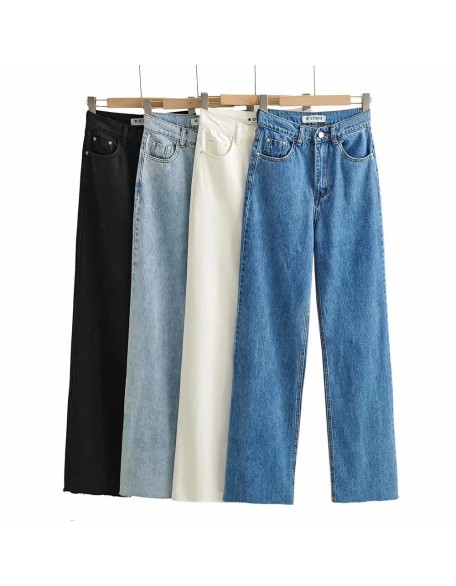 Washed Denim Jeans Women Pants Wide Leg Trousers Female Casual