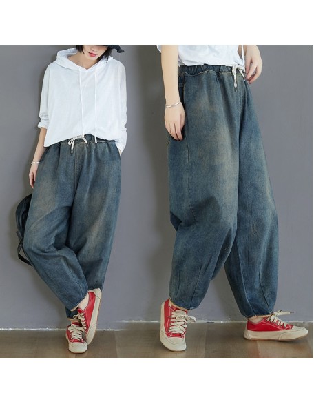 Fashion Spring Summer Korean Elastic Waist Oversize Wide Leg Pant