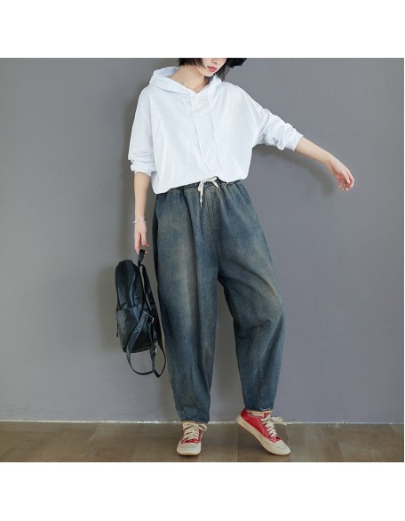 Fashion Spring Summer Korean Elastic Waist Oversize Wide Leg Pant