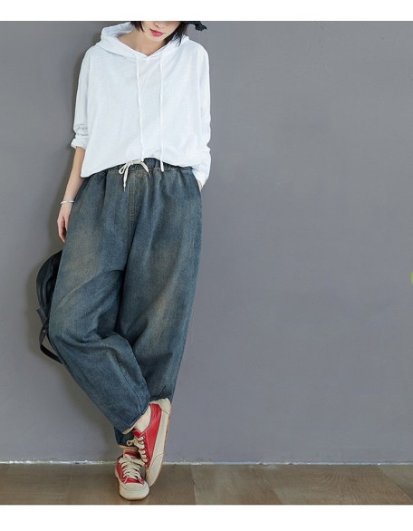 Fashion Spring Summer Korean Elastic Waist Oversize Wide Leg Pant