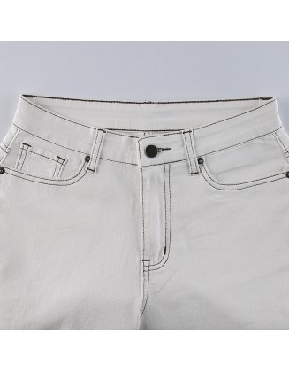Jeans Y2K Fashion Split Bottom Hem Skinny Denim Jeans Casual