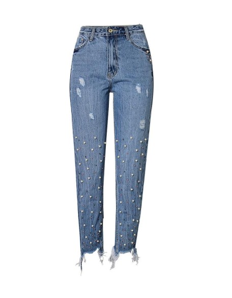High Waist Denim Sequins Boyfriend Jeans