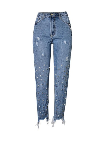 High Waist Denim Sequins Boyfriend Jeans
