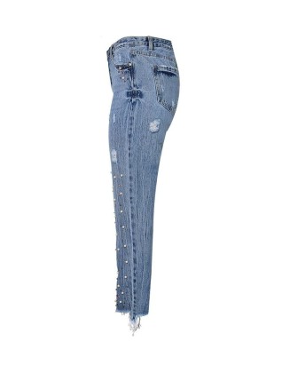 High Waist Denim Sequins Boyfriend Jeans