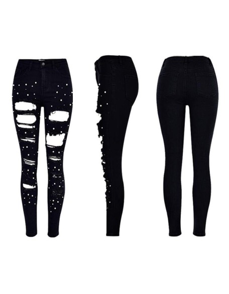 High Waist Denim Sequins Boyfriend Jeans