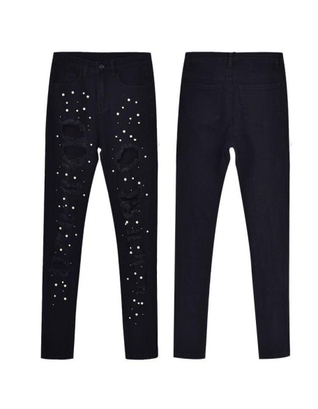 High Waist Denim Sequins Boyfriend Jeans