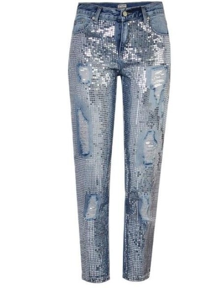 High Waist Denim Sequins Boyfriend Jeans