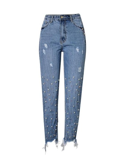 High Waist Denim Sequins Boyfriend Jeans