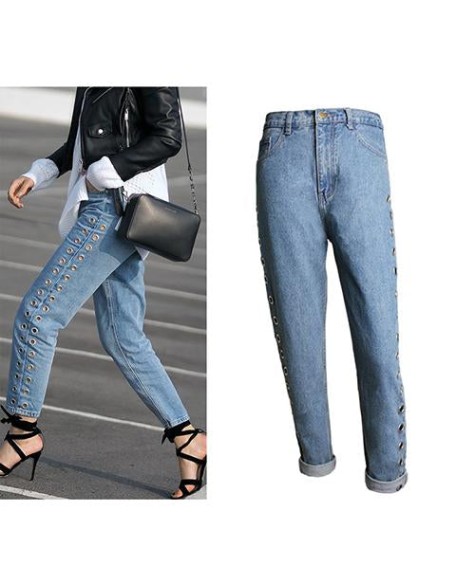 Denim Pants BF Wind High Waist Loose Straight Jeans