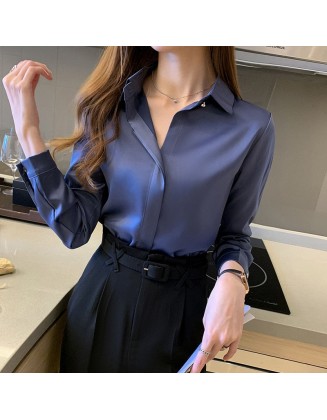 Silk Women Shirt Long Sleeve Fashion Woman Blouses Satin