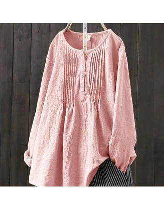 Casual Long Sleeve O Neck Loose Blouse Vintage Shirt Oversized Tops