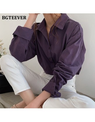 Vintage Turn-down Collar Women Blouse Shirts