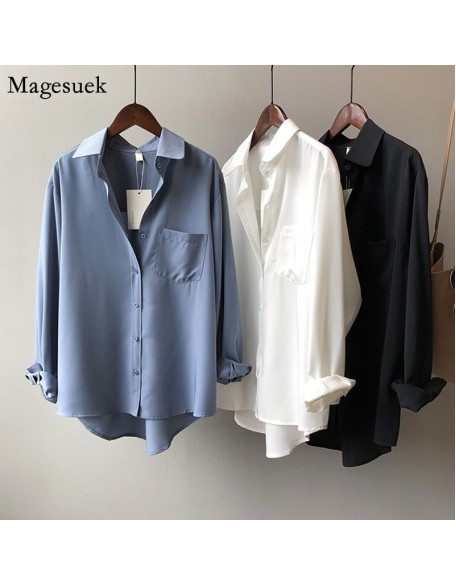 Long Sleeve Ladies Tops Blouses Plus Size Button Casual Cotton White Shirt