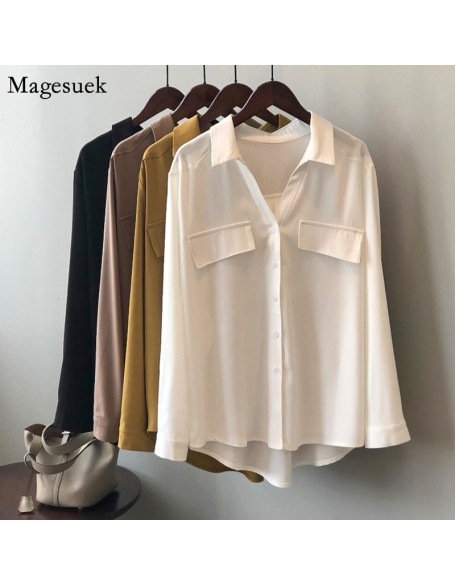 Long Sleeve Ladies Tops Blouses Plus Size Button Casual Cotton White Shirt