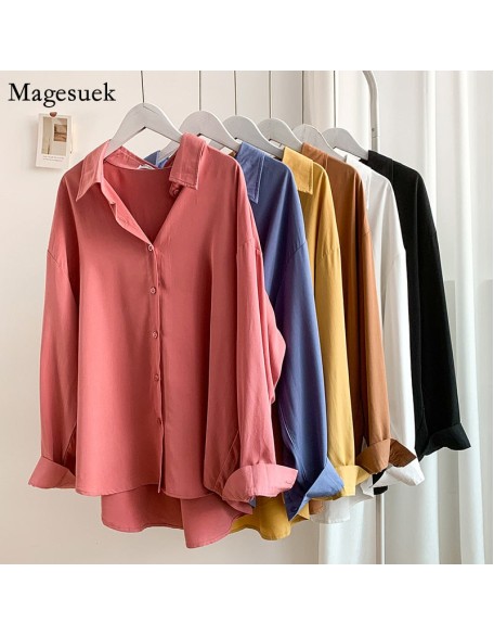 Long Sleeve Ladies Tops Blouses Plus Size Button Casual Cotton White Shirt