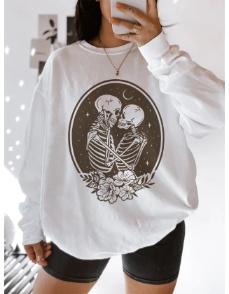 Skeleton Lover Flowers Tarot Stars and Moon  Sweatshirt