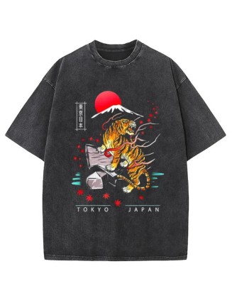 Japanese Style Tiger Washed T-Shirt