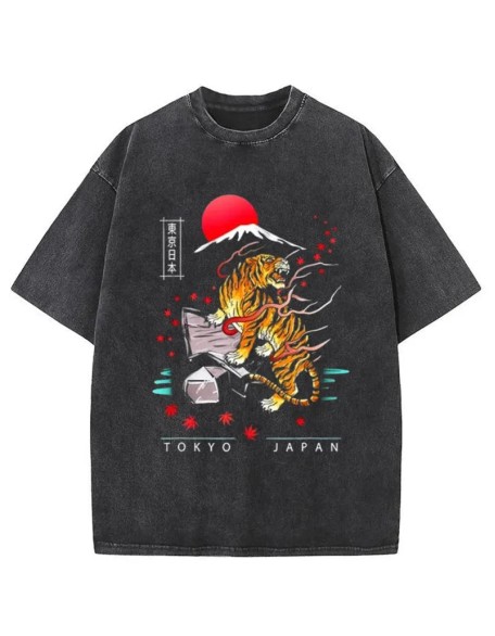 Japanese Style Tiger Washed T-Shirt