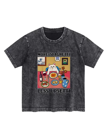 More Spaghetti Less Upsetti Kids Washed T-Shirt