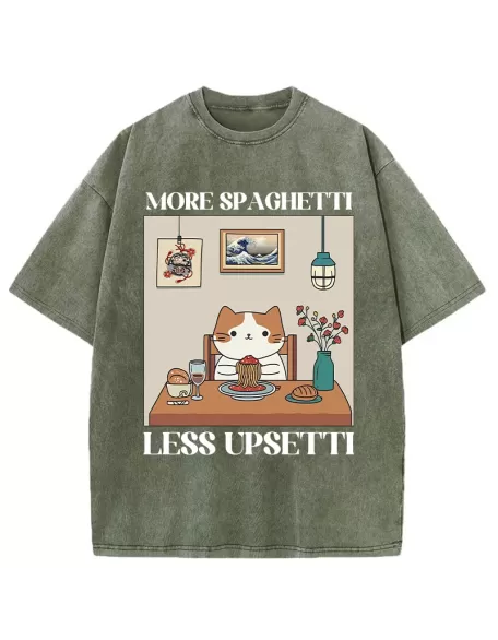 Cat Eats Spaghetti Washed T-Shirt