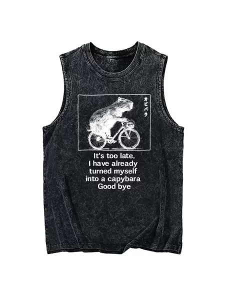 Funny Capybara Riding A Bicycle Washed Tank