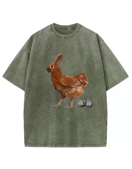 Easter Bunny Laying Eggs Washed T-Shirt