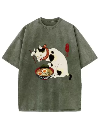 The Cat Obsessed With Ramen Washed T-Shirt