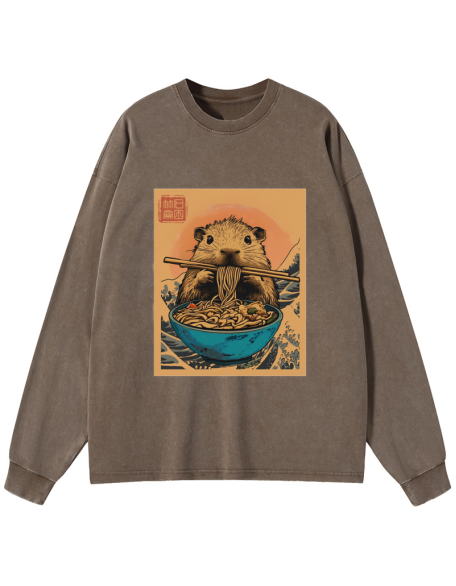 Opossum Eats Ramen Washed Long Sleeve T-Shirt