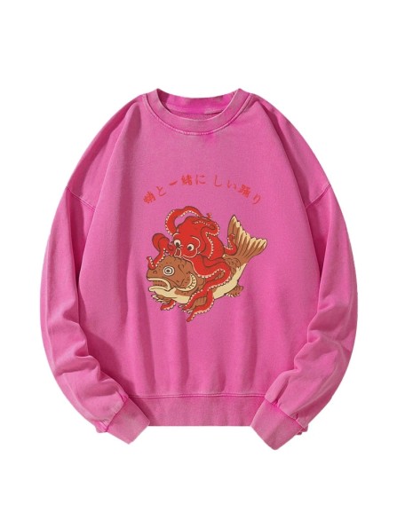 Octopus And Koi Dance Together Washed Sweatshirt
