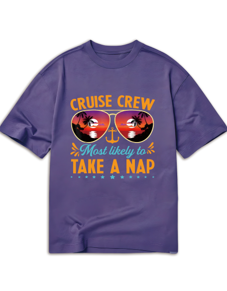 Men's Cruise Crew Nap Graphic T-Shirt - "Most Likely to Take a Nap" Design with Fashion Glasses & Palm Tree Art, 100% Cotton, Casual Round Neck Short Sleeve, Black, S-XXXL