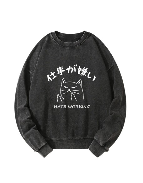 A Cat That Hates Work Washed Sweatshirt