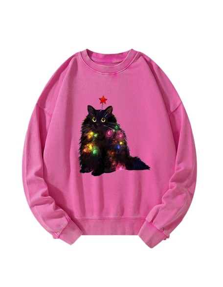 Christmas Lights Cat Washed Sweatshirt
