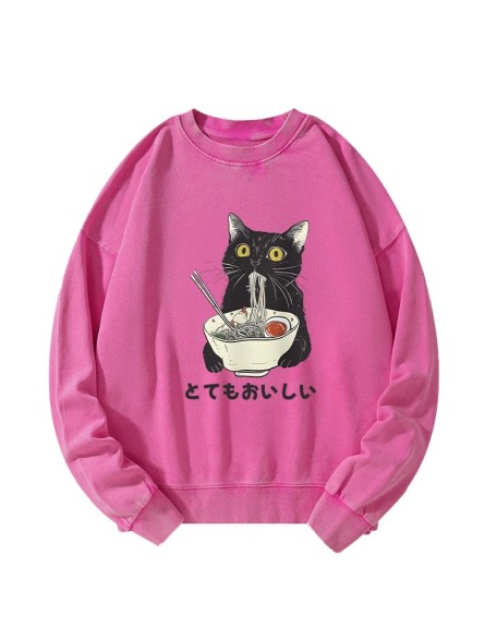 Cats Eat Ramen Noodles Washed Sweatshirt