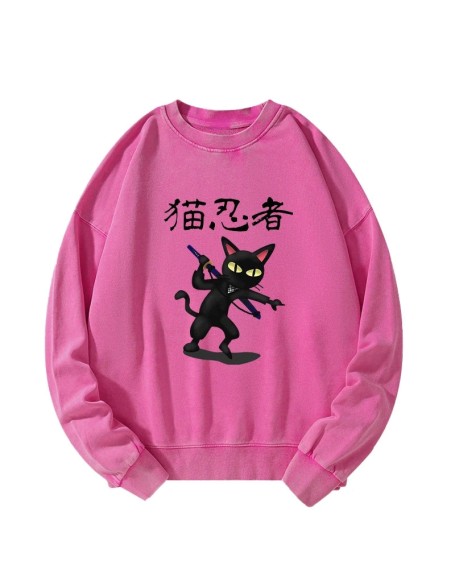 Ninja Cat Washed Sweatshirt