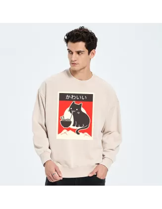 "Kawaii" Vintage Style Japenese Ramen Cat Washed Sweatshirt