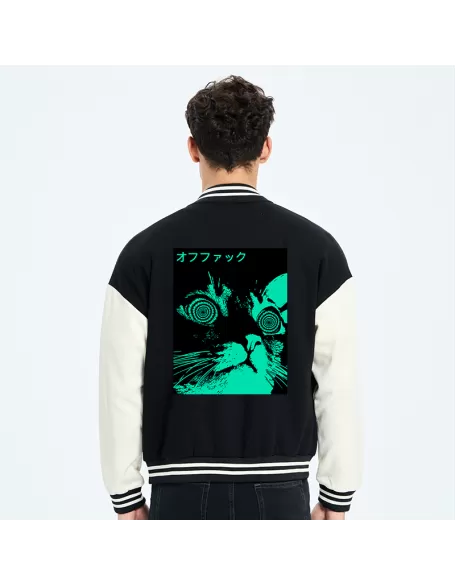 Cool Cat Japanese Embroidery Varsity Jacket