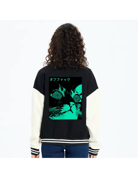 Cool Cat Japanese Embroidery Varsity Jacket
