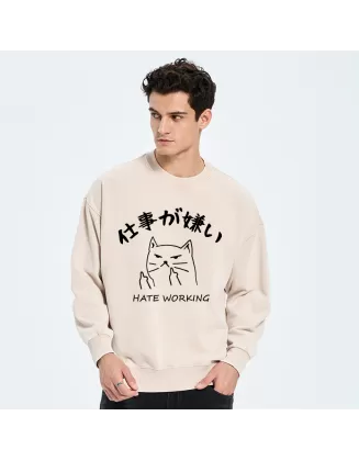A Cat That Hates Work Washed Sweatshirt