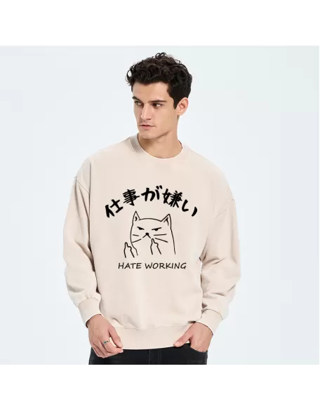A Cat That Hates Work Washed Sweatshirt